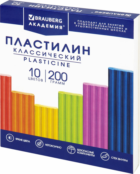 Пластилин Brauberg Академия классическая / 106503 (10цв)
