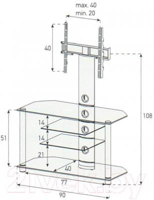 Стойка для ТВ/аппаратуры Sonorous NEO 914-B-HBLK - габаритные размеры