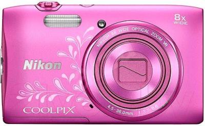Компактный фотоаппарат Nikon Coolpix S3600 (Pink with Pattern) - общий вид