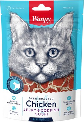 Лакомство для кошек Wanpy Cat Суши из курицы с треской (80г) - 