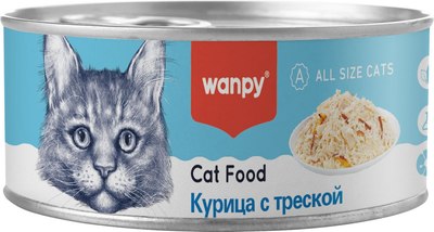 Влажный корм для кошек Wanpy Cat Курица с треской (95г) - 