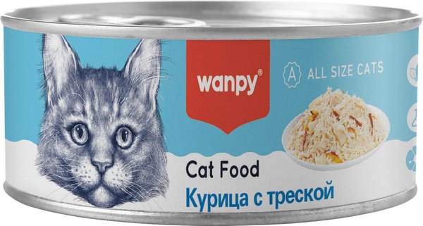 Влажный корм для кошек Wanpy Cat Курица с треской (95г)