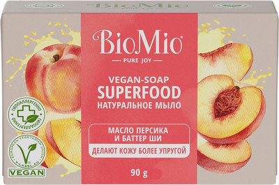 Мыло твердое BioMio Bio-Soap Натуральное с маслом персика и баттером ши (90г) - 