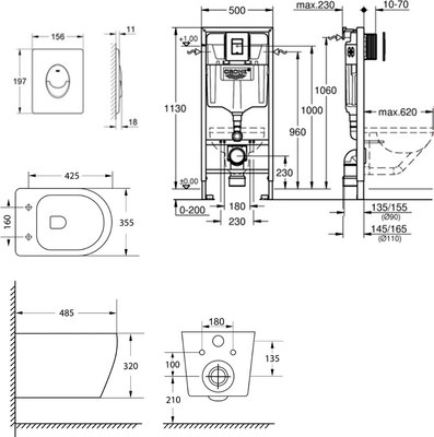 Унитаз подвесной с инсталляцией Lauter Sulzdorf + GROHE Rapid SL 38721001 (белый с микролифтом)