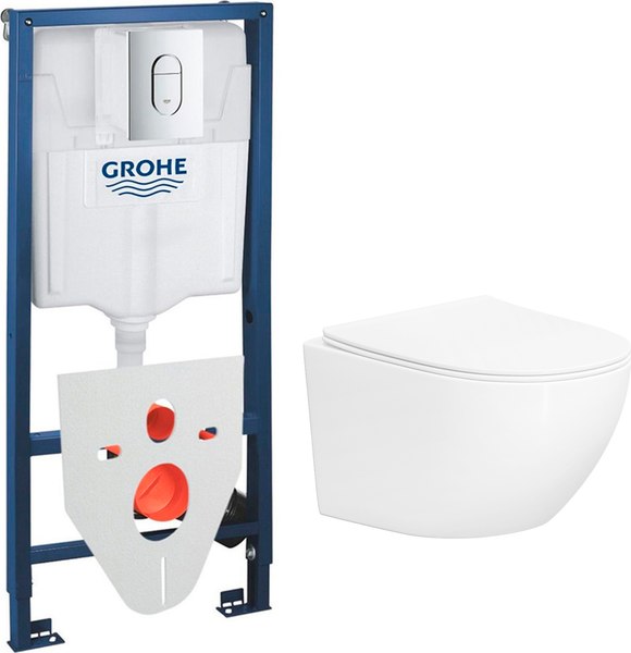 Унитаз подвесной с инсталляцией Lauter Sulzdorf + GROHE Rapid SL 39504000 + панель GROHE 37131000 (белый с микролифтом)