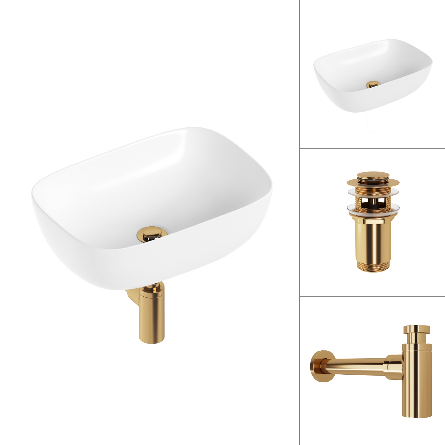 Умывальник Lauter 21493A + клапан 21190G + сифон 21635G (золото)