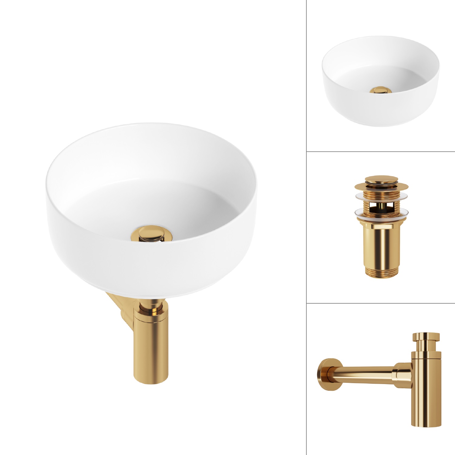 Умывальник Lauter 21499-31 + клапан 21190G + сифон 21635G (золото)