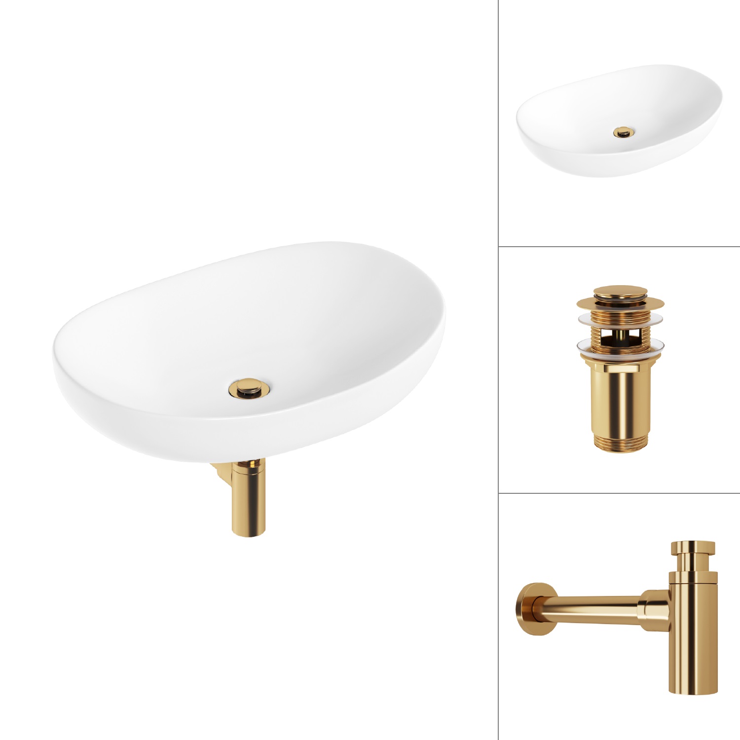 Умывальник Lauter 21502 + клапан 21190G + сифон 21635G (золото)