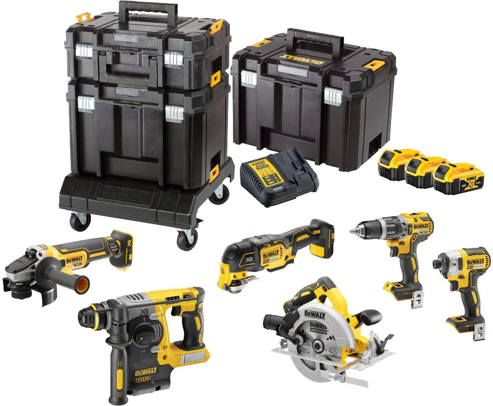 Профессиональная дрель-шуруповерт DeWalt DCD796+DCH273+DCF887+DCG405+DCS355+DCS570 / DCK685P3T