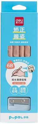 Набор простых карандашей Deli HC123-6B Pupal 6B + точилка (8шт) - 