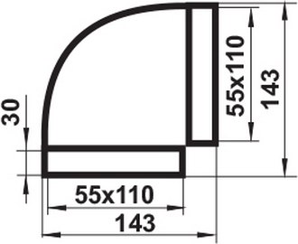 Колено воздуховода Семь ветров Горизональное 110x55 / 5251