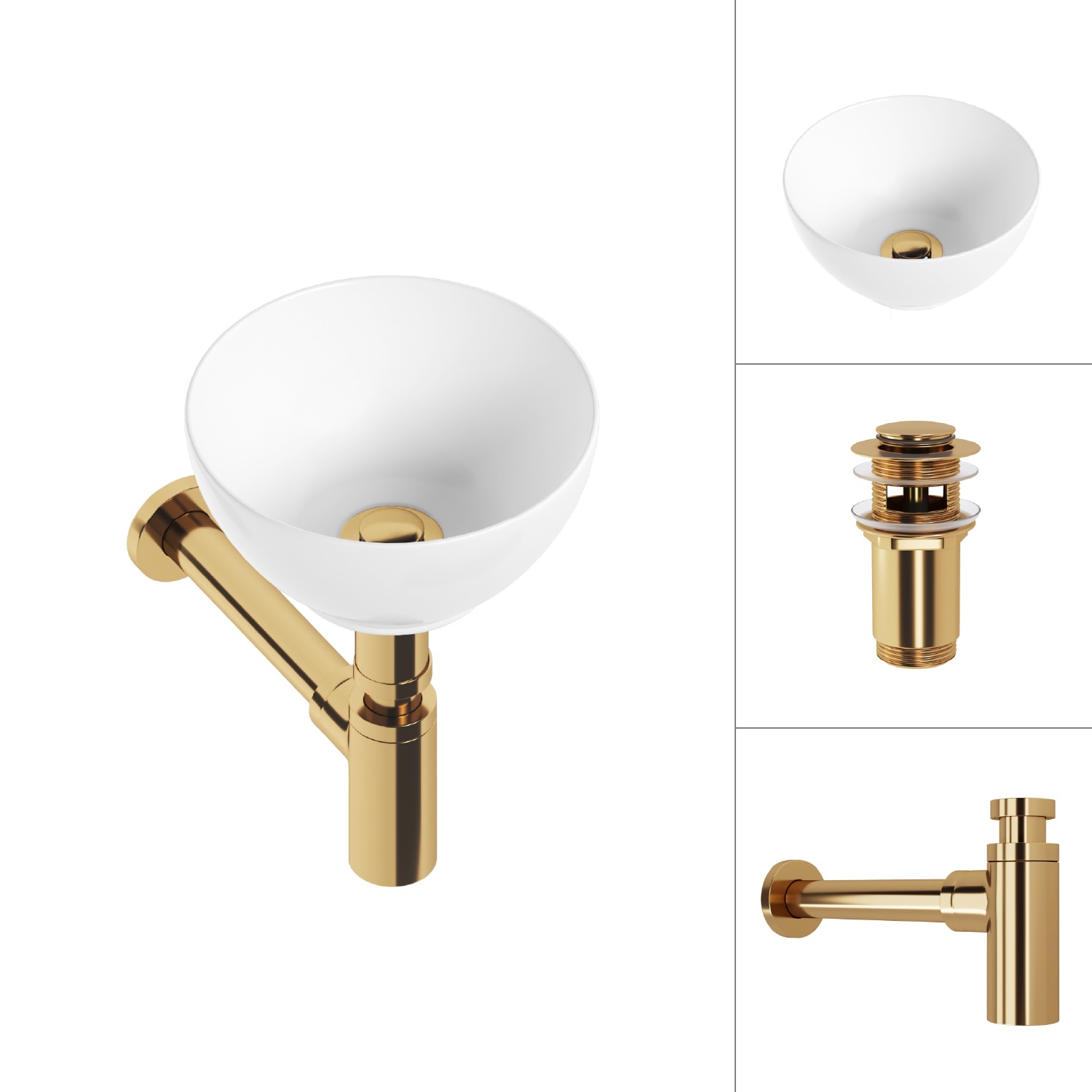 Умывальник Lauter 21601E + клапан 21190G + сифон 21635G (золото)