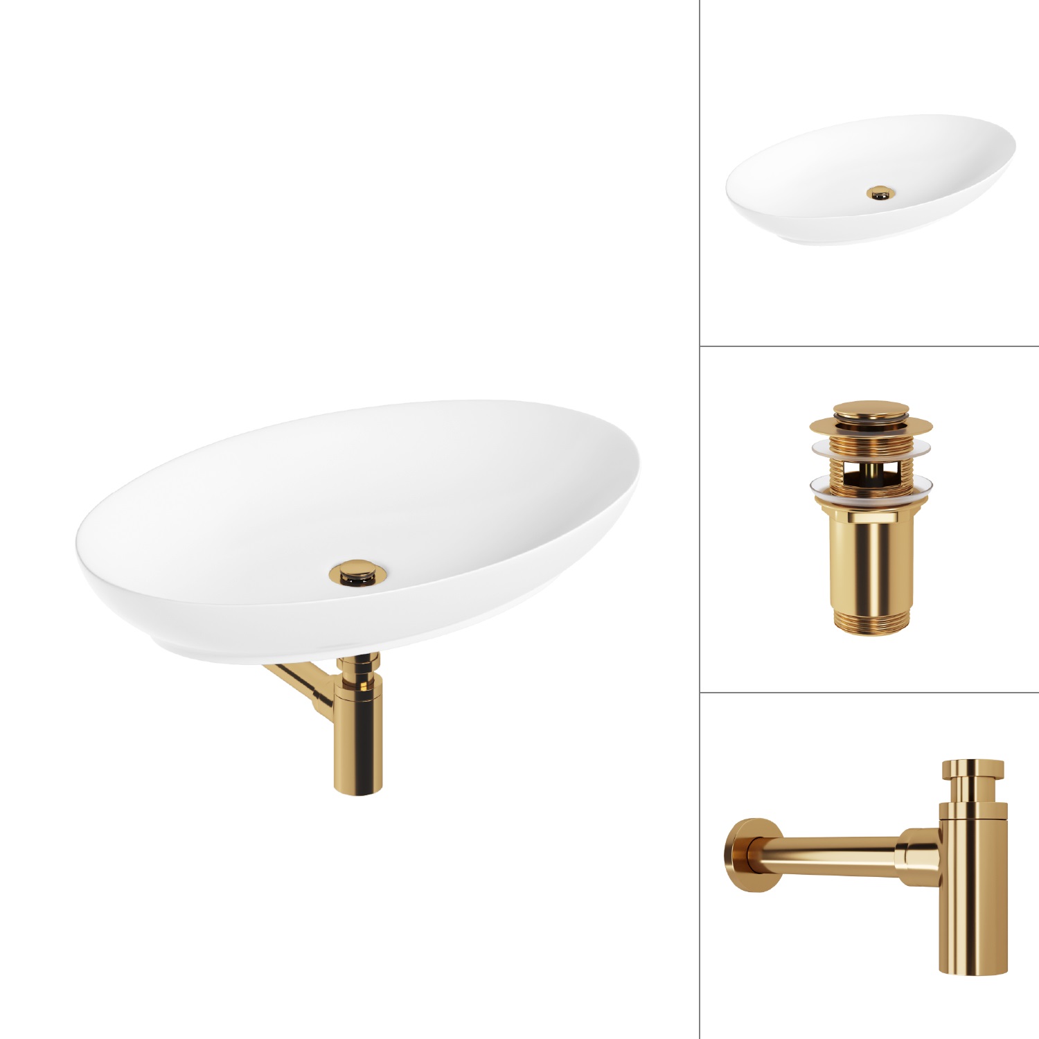 Умывальник Lauter 21571 + клапан 21190G + сифон 21635G (золото)