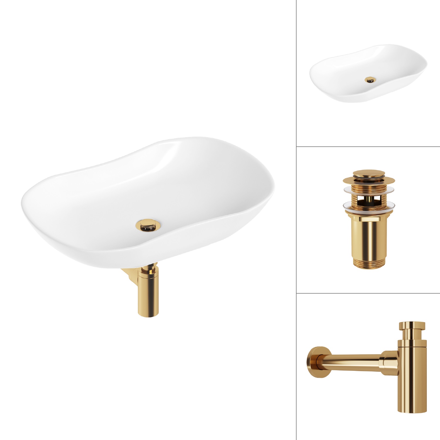 Умывальник Lauter 21570 + клапан 21190G + сифон 21635G (золото)