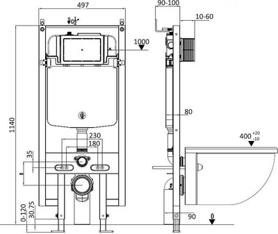 Унитаз подвесной с инсталляцией Saniteco KW-9005W + 497 + RD-CR