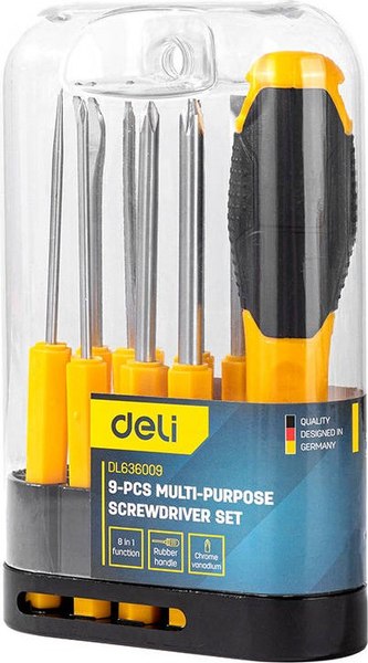 Отвертка Deli EDL636009 (9шт, черный/желтый)