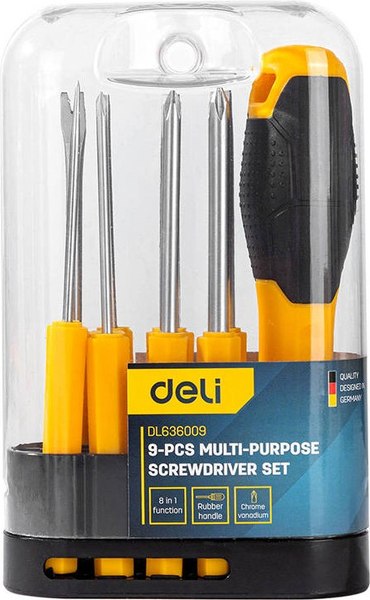 Отвертка Deli EDL636009 (9шт, черный/желтый)