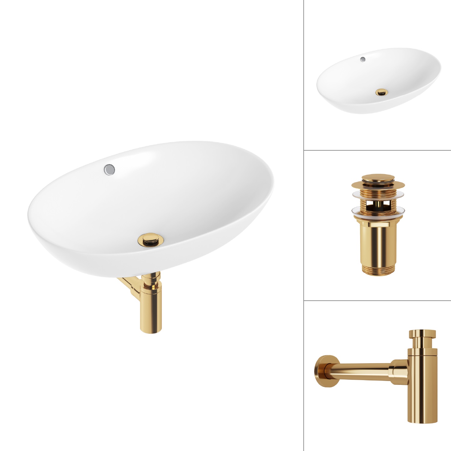 Умывальник Lauter 21709 + клапан 21190G + сифон 21635G (золото)
