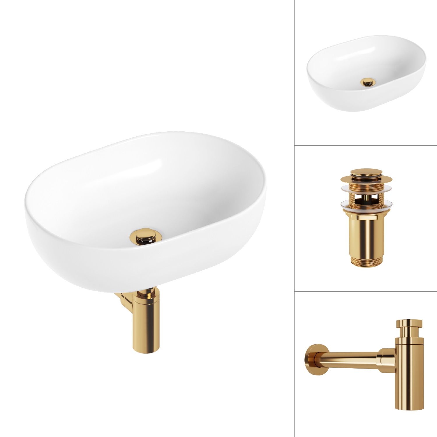 Умывальник Lauter 21836A + клапан 21190G + сифон 21635G (золото)