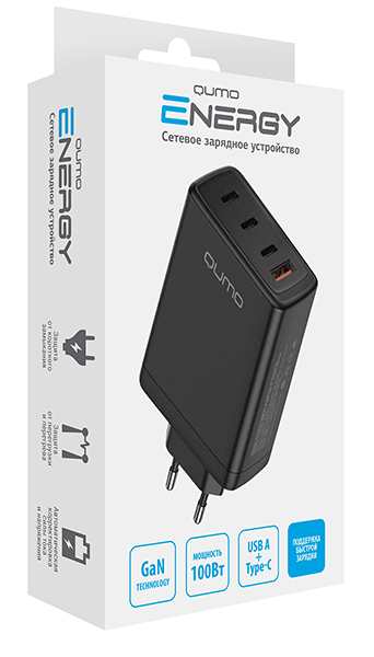 Адаптер питания сетевой Qumo Energy Charger GaN / Q49543 (черный) — фото 3