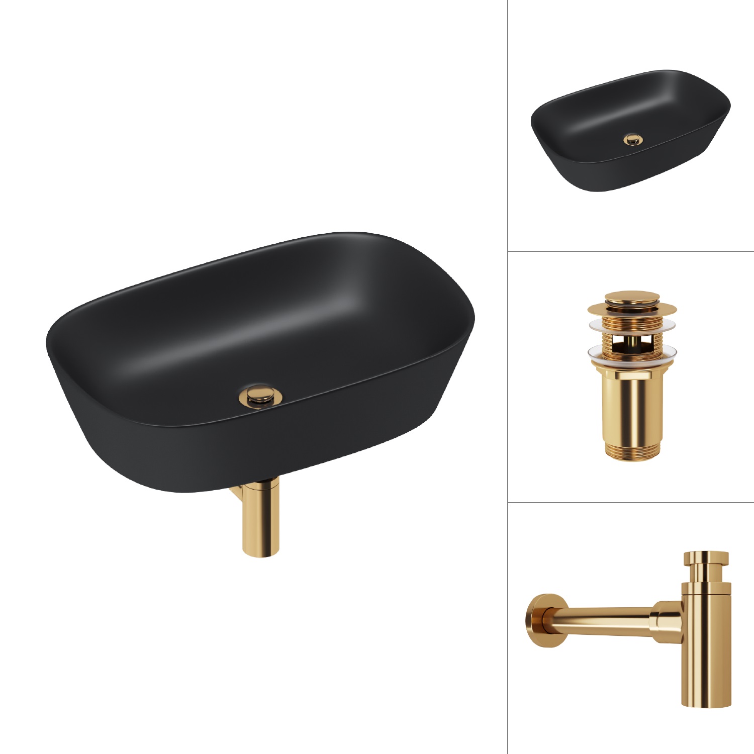 Умывальник Lauter 21393-60-A + клапан 21190G + сифон 21635G золото