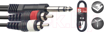 Кабель Stagg Jack 6.3 стерео-2xRCA SYC2/PS2CM E