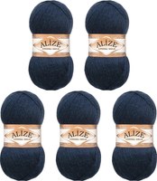 Набор пряжи для вязания Alize Angora Gold 20% шерсть, 80% акрил / 58 (550м, темно-синий, 5 мотков) - 