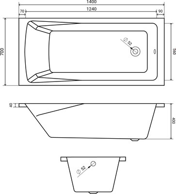 Ванна акриловая Lauter Aurora 140x70 с каркасом 220000К1 / 21010040