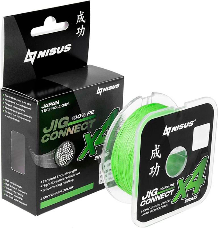 Леска плетеная Nisus Connect X4 PE Light Green 0.4 0.10mm / T-N-JC-X4-0.10-150-LG (150м)