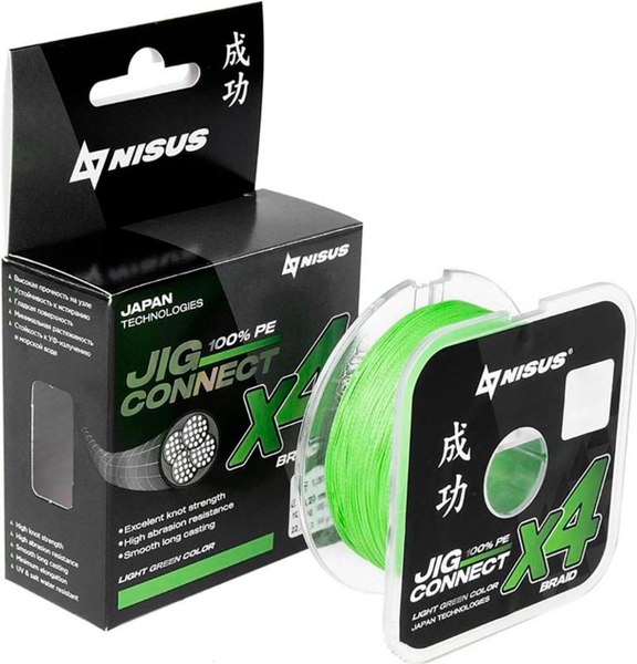 Леска плетеная Nisus Connect X4 PE Light Green 0.4 0.10mm / T-N-JC-X4-0.10-150-LG (150м)