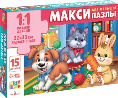 Развивающая игра Puzzle Time Макси-пазлы. В гостях у зверят / 9178209 (15эл) - 