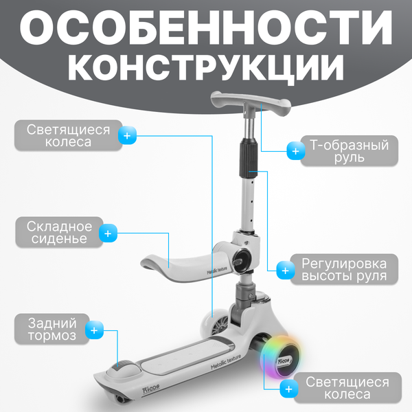 Самокат детский Ricos TiKKi KB109 (серый)