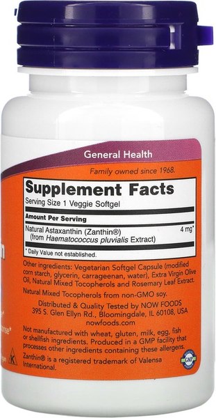 Пищевая добавка NOW Astaxanthin 4mg (60капсул)