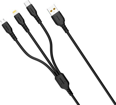 Кабель Denmen D05E 3в1 Lightning+Micro+Type-C (1м, черный) - 