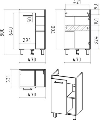 Тумба с умывальником Misty Крафт 50 / П-Кра-07050-011+UM-MOD50SL/1