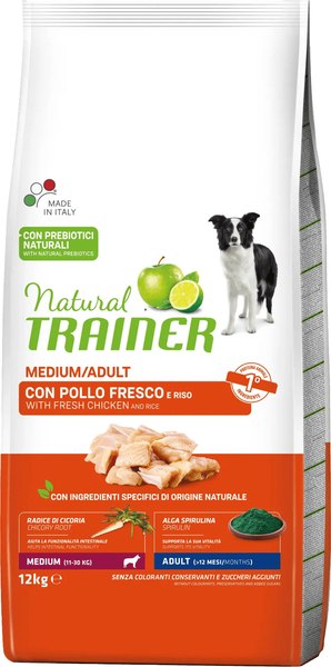 Сухой корм для собак Trainer Для средних пород с курицей, цикорием и спирулиной
