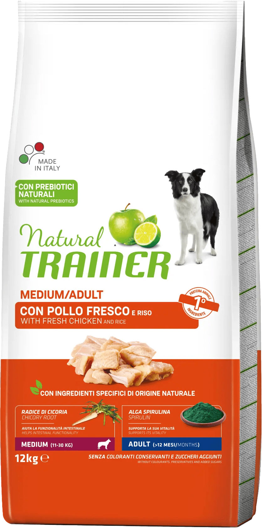Сухой корм для собак Trainer Для средних пород с курицей, цикорием и спирулиной (12кг)