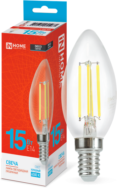 Лампа INhome LED-Свеча-Deco 15Вт 230В Е14 6500К / 4690612055961