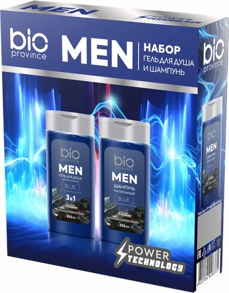 Набор косметики для тела и волос BioProvince Men Гель для душа Blue+Шампунь Питательный (2x250мл)