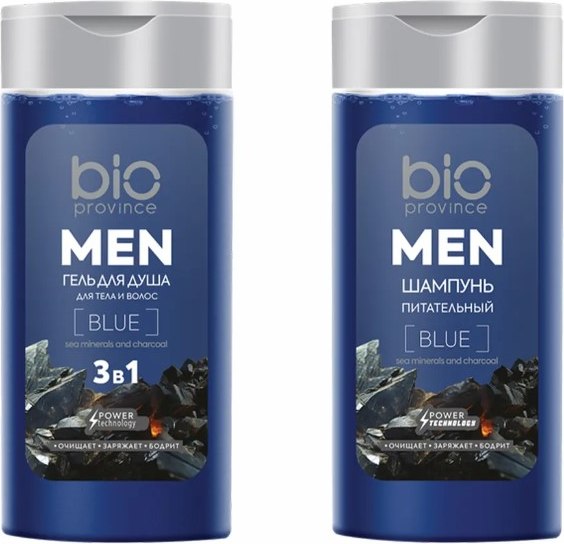 Набор косметики для тела и волос BioProvince Men Гель для душа Blue+Шампунь Питательный (2x250мл)