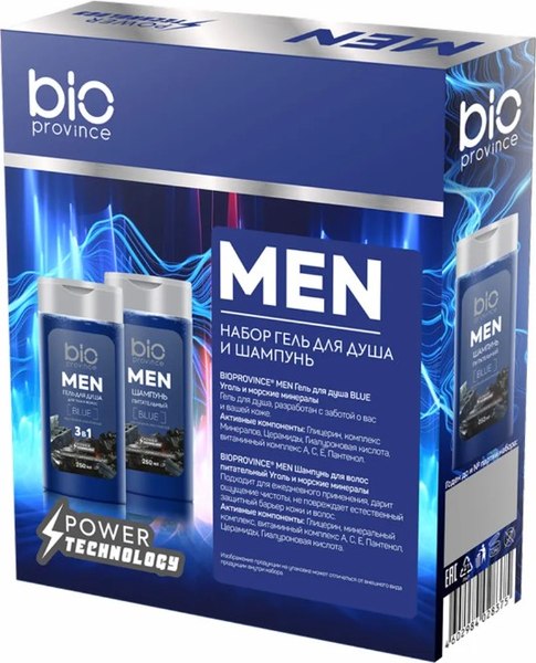 Набор косметики для тела и волос BioProvince Men Гель для душа Blue+Шампунь Питательный (2x250мл)