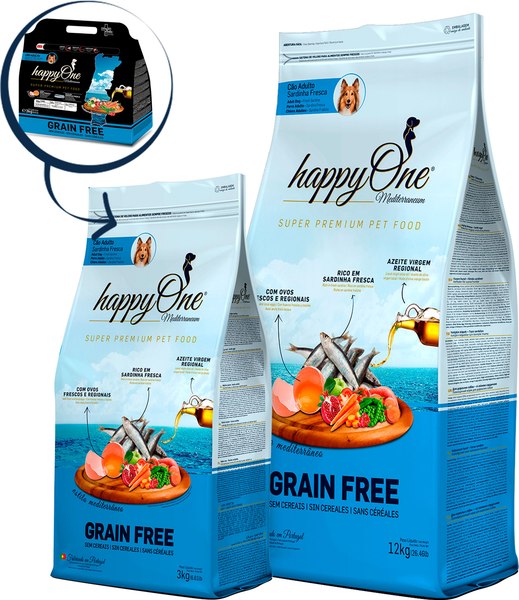 Сухой корм для собак HappyOne Mediterraneum беззерновой со свежим яйцом и свежей сардиной (12кг)