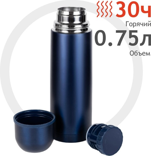 Термос для напитков Relaxika 101 (750мл, темно-синий/без логотипа)