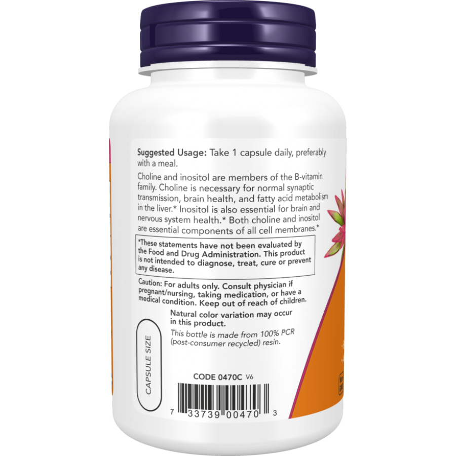 Мультивитаминный комплекс NOW Choline & Inositol 250/250mg (100капсул) — фото 2