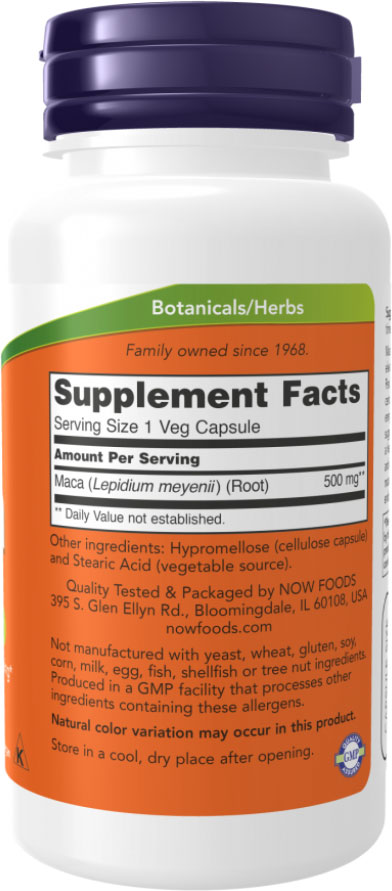 Комплексная пищевая добавка NOW Maca 500mg (100капсул) — фото 2