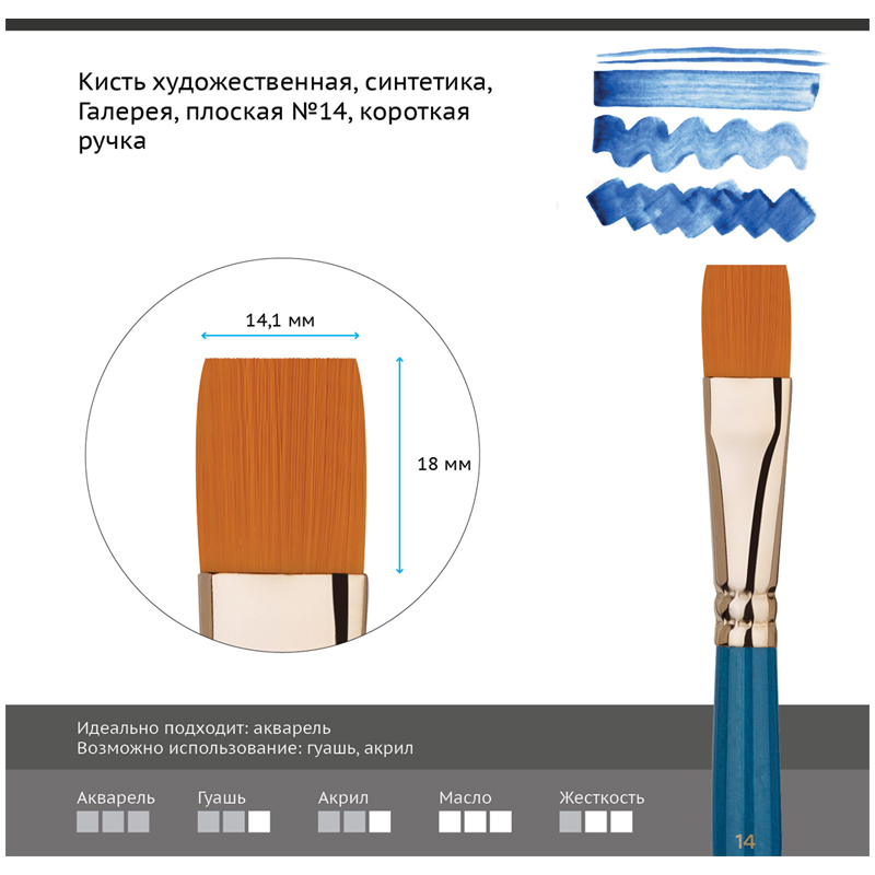 Кисть для рисования ГАММА Галерея. Синтетика №14 / 301014 — фото 2