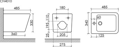 Биде подвесное Ceramica Nova Union CN4010MB (черный матовый, с крепежом) - 
