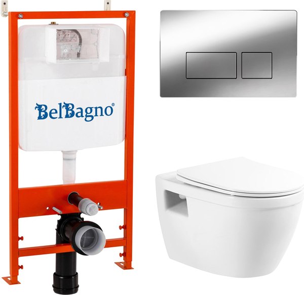 Унитаз подвесной с инсталляцией BelBagno BB070CHR/SC/BB026/BB041CR