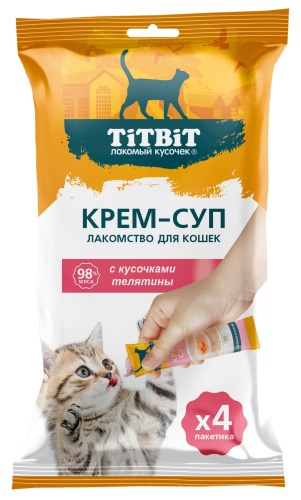 Лакомство для кошек TiTBiT Крем-суп с кусочками телятины / 26267 (10г)