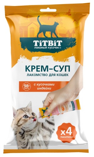 Лакомство для кошек TiTBiT Крем-суп с кусочками индейки / 26298 (10г)